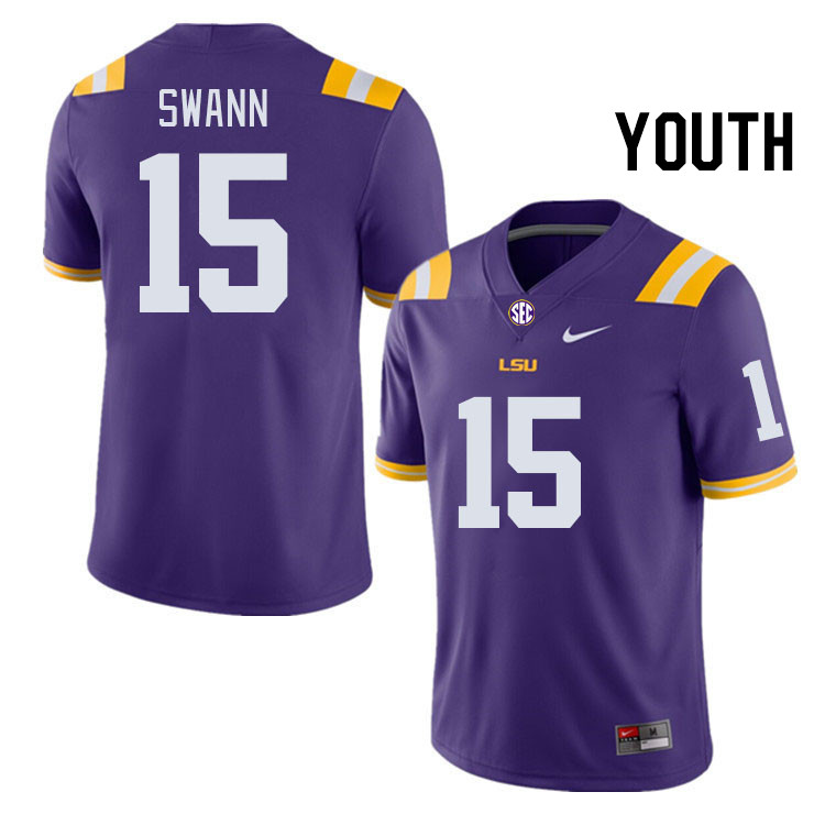 Youth #15 AJ Swann LSU Tigers College Football Jerseys Stitched-Purple